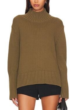 White + Warren Cozy Deep Olive High Rib Turtleneck Sweater Size S